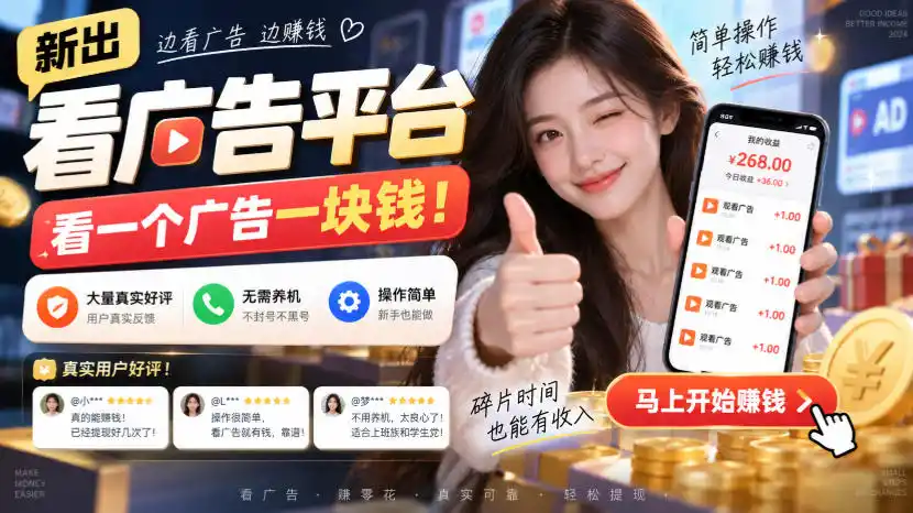 新出看广告平台，看一个广告一块钱，大量真实好评！无需养机、不会黑号，操作简单【揭秘】-豌豆轻创