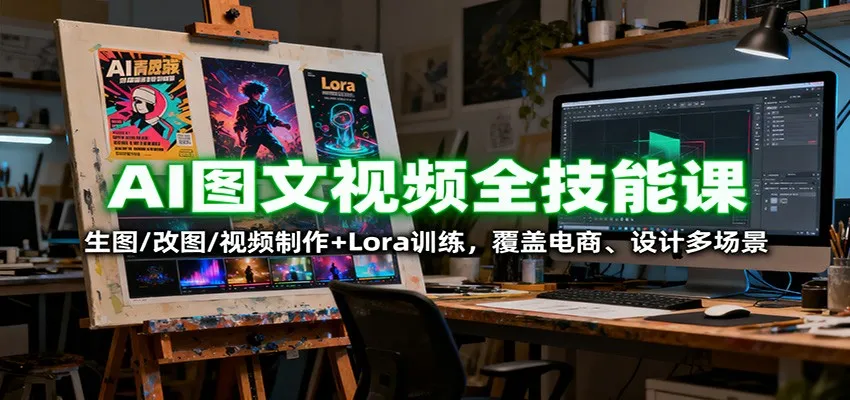 AI图文视频全技能课:生图/改图/视频制作+Lora训练,覆盖电商 、设计多场景-轻创