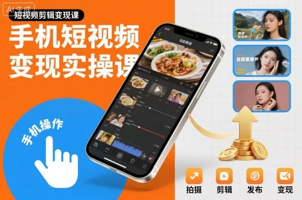 手机短视频变现实操课，短视频剪辑变现课-轻创