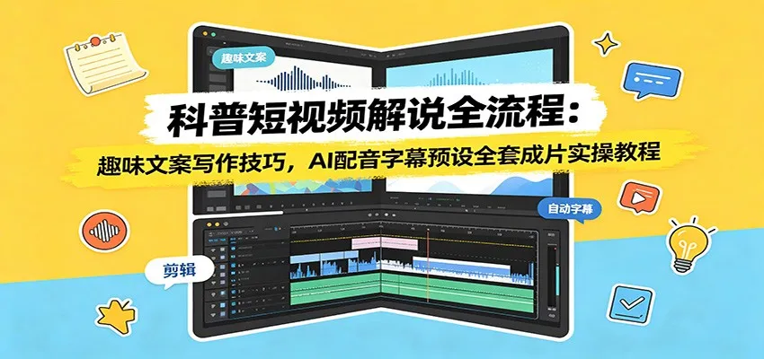 科普短视频解说全流程:趣味文案写作技巧,AI配音字幕预设全套成片实操教程-豌豆轻创