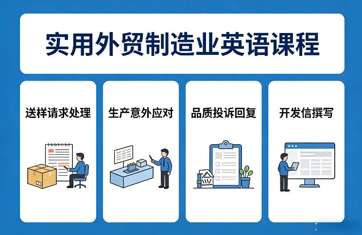 实用外贸制造业英语课程，教你专业处理送样请求、应对生产意外、回复品质投诉、撰写开发信等-豌豆轻创