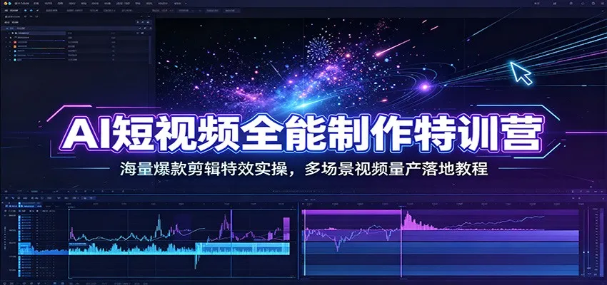 AI短视频全能制作特训营：海量爆款剪辑特效实操，多场景视频量产落地教程-豌豆轻创