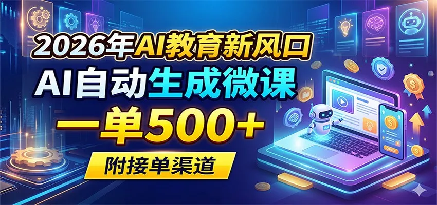2026年AI教育新风口，AI自动生成微课，一单500+，附接单渠道-豌豆轻创