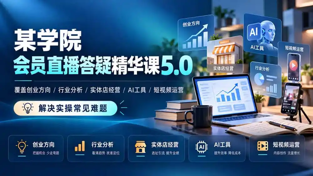 某学院会员直播答疑精华课5.0：覆盖创业方向、行业分析、实体店经营、AI工具和短视频运营，解决实操常见难题！-豌豆轻创