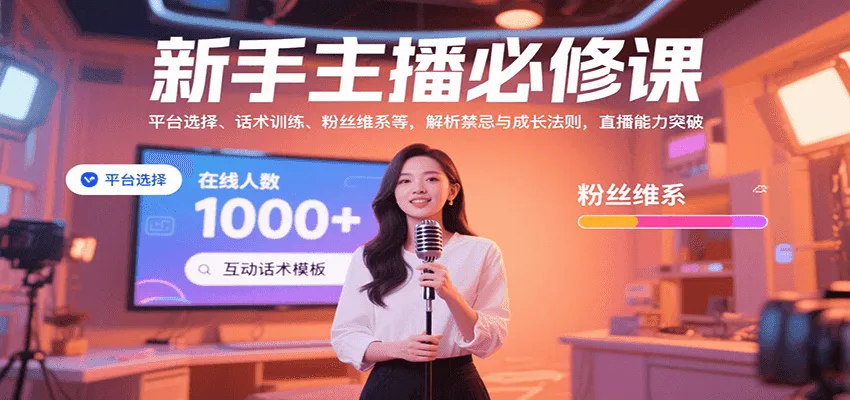 新手主播必修课：平台选择、话术训练、粉丝维系等，解析禁忌与成长法则，突破直播能力-轻创