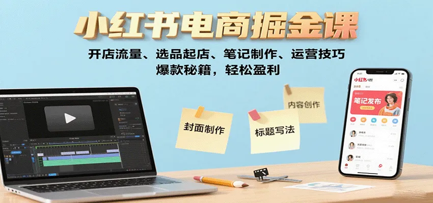 小红书电商掘金课：开店流量、选品起店、笔记制作、运营技巧，爆款秘籍，轻松盈利-轻创