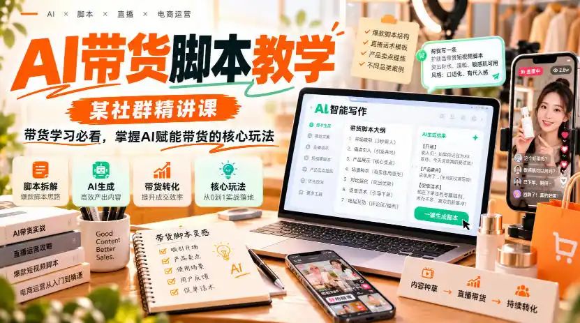 AI带货脚本教学，某社群精讲课，带货学习必看，掌握AI赋能带货的核心玩法-豌豆轻创