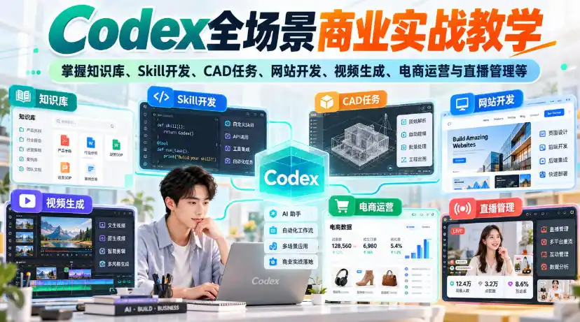 Codex全场景商业实战教学，掌握知识库、Skill开发、CAD任务、网站开发、视频生成、电商运营与直播管理等(更新1010)-豌豆轻创