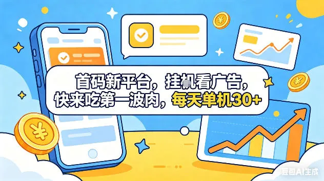 首码新平台，挂G自动看广告，快来吃第一波肉，每天单机30+，可矩阵放大【揭秘】-豌豆轻创