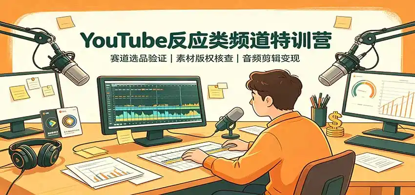 YouTube反应类频道特训营:赛道选品验证,素材版权核查,音频剪辑变现-豌豆轻创