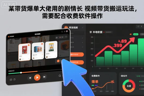 某带货爆单大佬用的剧情长视频带货搬运玩法,需要配合收费软件操作-轻创