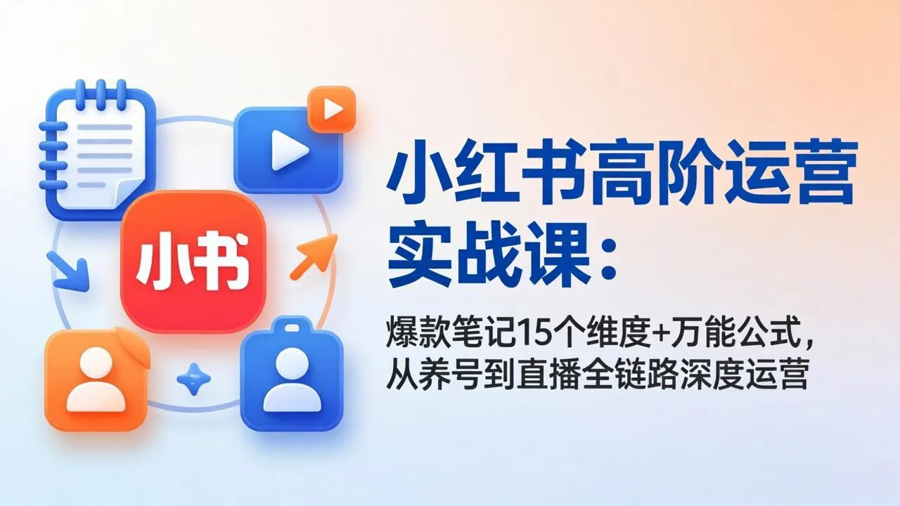 小红书高阶运营实战课：爆款笔记15个维度+万能公式，从养号到直播全链路深度运营-豌豆轻创