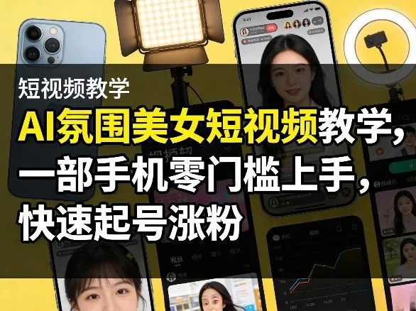 AI氛围美女短视频教学，一部手机零门槛上手，快速起号涨粉-豌豆轻创