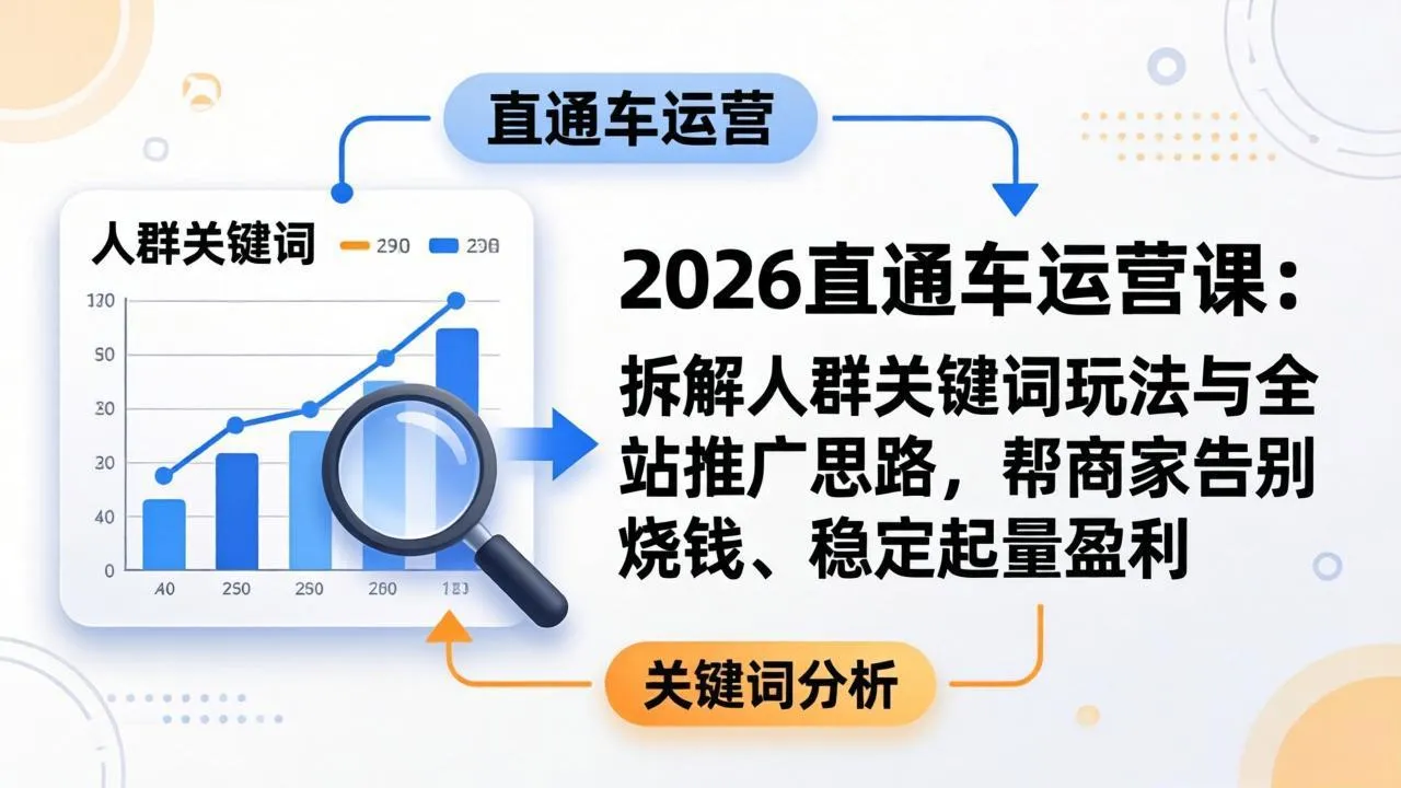 2026直通车运营课：拆解人群关键词玩法与全站推广思路，帮商家告别烧钱、稳定起量盈利-豌豆轻创