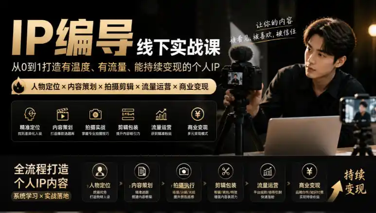 【无水印】IP编导线下实战课，从人物定位到短视频拍摄剪辑，全流程打造有温度、有流量、能持续变现的个人IP内容-豌豆轻创