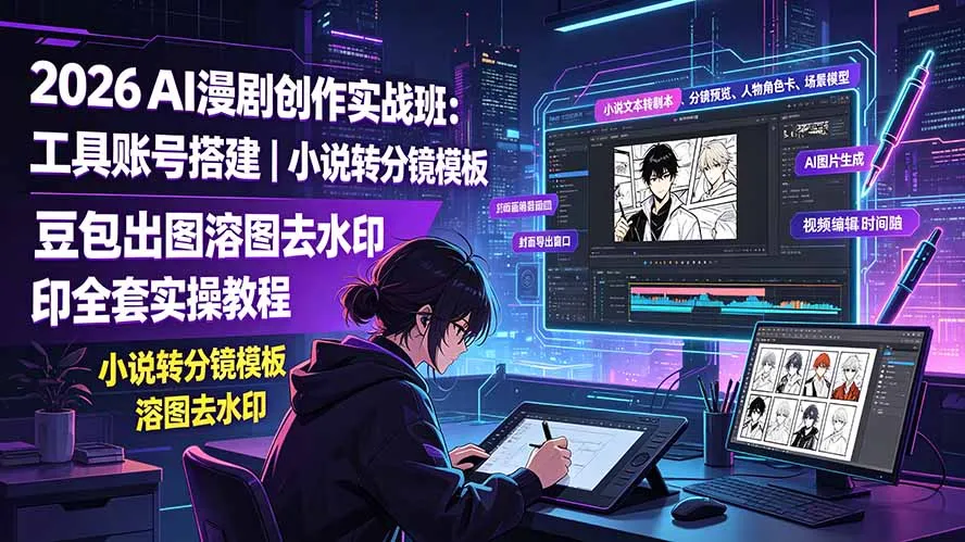 2026AI漫剧创作实战班:工具账号搭建|小说转分镜模板|豆包出图溶图去水印全套实操教程-豌豆轻创