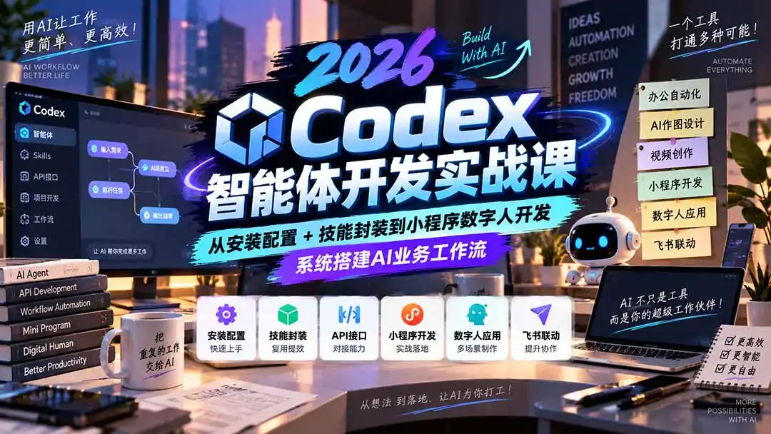 2026Codex智能体开发实战课:从安装配置+技能封装到小程序数字人开发,系统搭建AI业务工作流-豌豆轻创