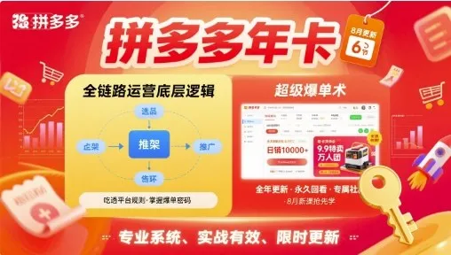 拼多多年卡，拼多多全链路运营底层逻辑，超级爆单术【更新26年6月】-豌豆轻创