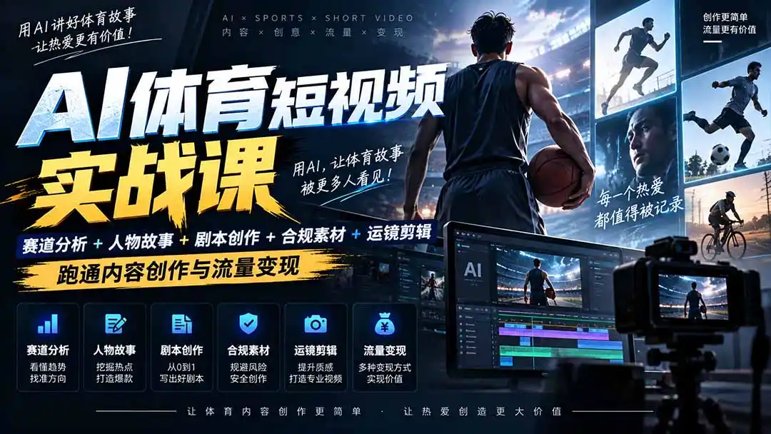 AI体育短视频赛道顶级玩法｜赛道分析+人物故事+剧本创作+版权处理+运镜剪辑，跑通流量变现-日赚1K+-豌豆轻创