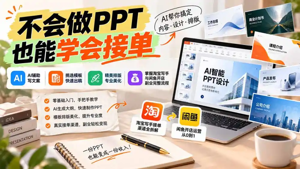 不会做PPT也能学会接单：AI辅助写文案、挑模板、做排版，掌握淘宝写手与闲鱼开店副业完整流程-豌豆轻创