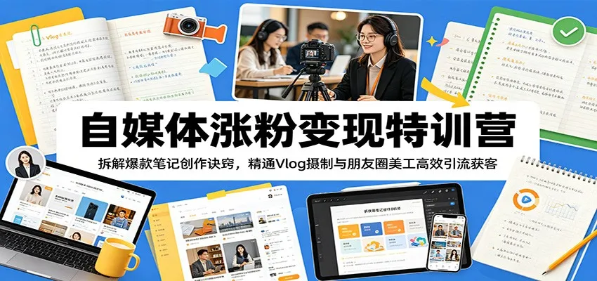 自媒体涨粉变现特训营：拆解爆款笔记创作诀窍，精通Vlog摄制与朋友圈美工高效引流获客-豌豆轻创