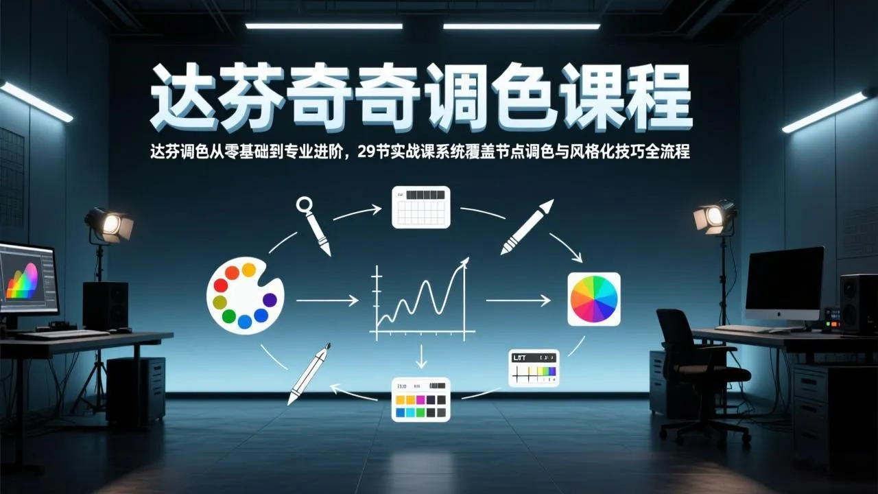 达芬奇调色从零基础到专业进阶，29节实战课系统覆盖节点调色与风格化技巧全流程-轻创