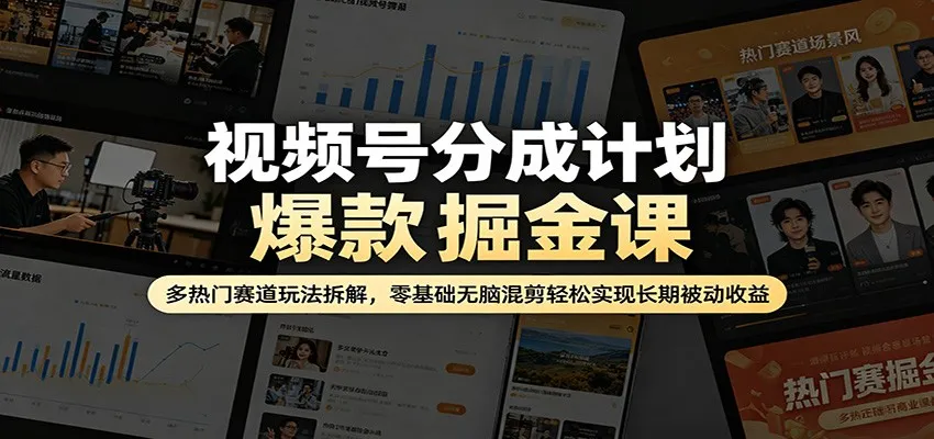 视频号分成计划爆款掘金课：多热门赛道玩法拆解，零基础无脑混剪轻松实现长期被动收益-豌豆轻创