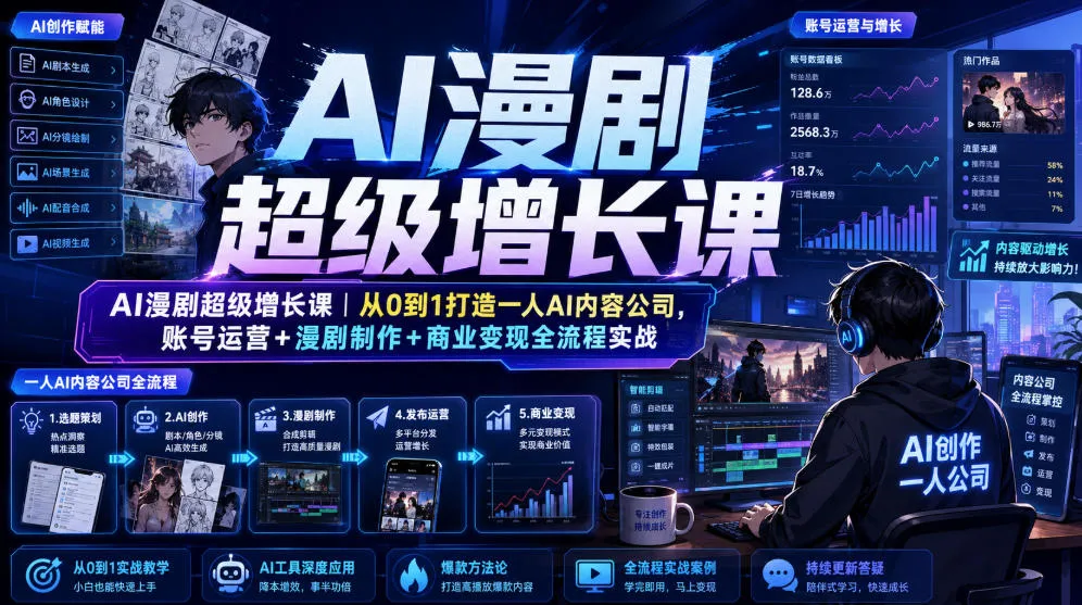 AI漫剧超级增长课｜从0到1打造一人AI内容公司，账号运营+漫剧制作+商业变现全流程实战-豌豆轻创
