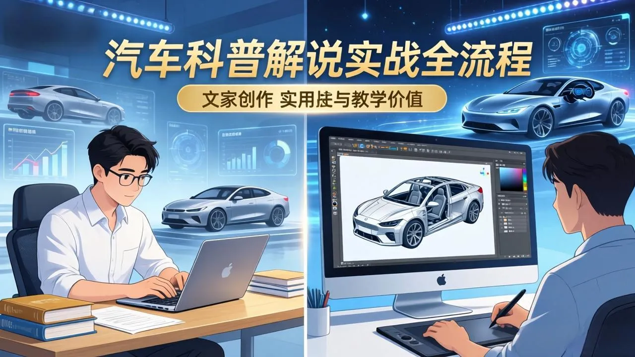 抖音汽车科普解说实战：文案+动画+画面处理+去水印全流程，打造专业汽车科普视频-豌豆轻创