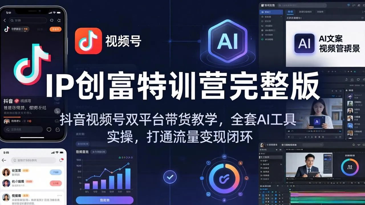 IP创富特训营完整版：抖音视频号双平台带货教学，全套AI工具实操，打通流量变现闭环-豌豆轻创