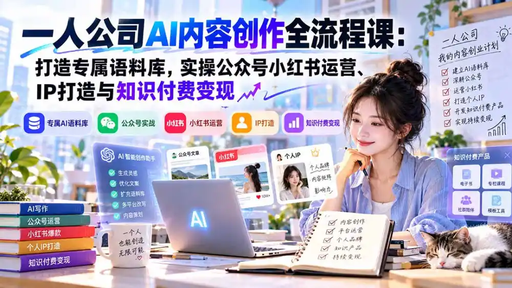 一人公司AI内容创作全流程课：打造专属语料库，实操公众号小红书运营、IP打造与知识付费变现方法论-豌豆轻创