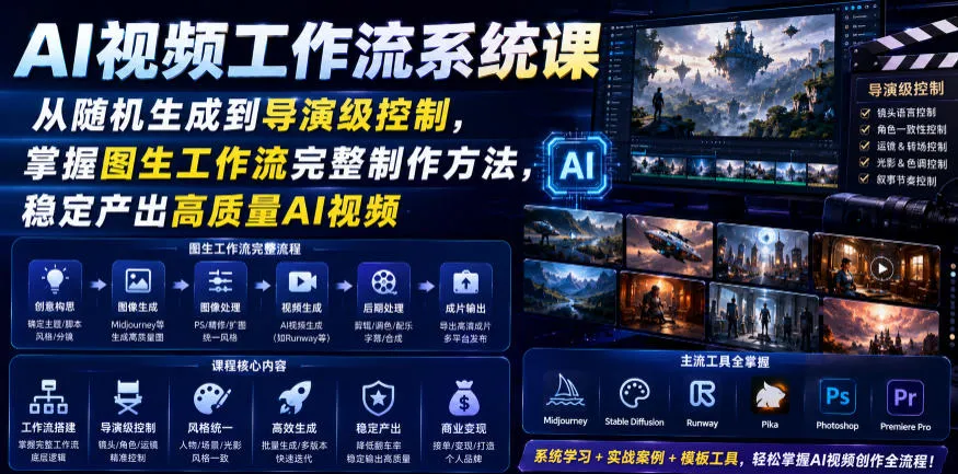 AI视频工作流系统课,从随机生成到导演级控制,掌握图生工作流完整制作方法,稳定产出高质量AI视频-豌豆轻创