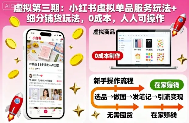 虚拟第三期：小红书虚拟单品服务玩法+细分铺货玩法，0成本，人人可操作(更新)-轻创