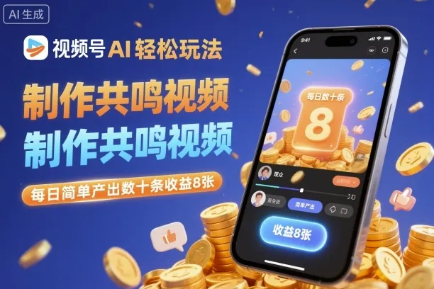 视频号AI轻松玩法，制作共鸣视频，每日简单产出数十条收益8张-轻创