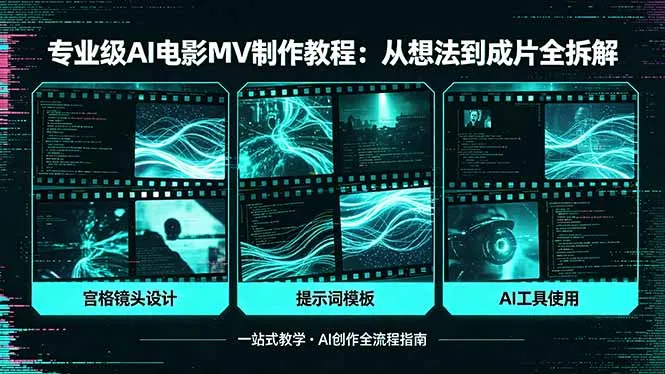 专业级AI电影MV制作教程，从想法到成片全拆解，宫格镜头+提示词模板+AI工具一站式教学-豌豆轻创