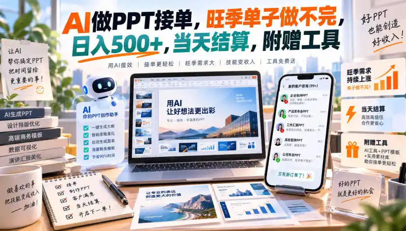 AI做PPT接单，旺季单子做不完，日入500+，当天结算，附赠工具【揭秘】-豌豆轻创