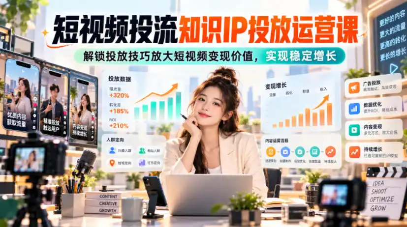 短视频投流知识IP投放运营课,解锁投放技巧放大短视频变现价值,实现稳定增长-豌豆轻创