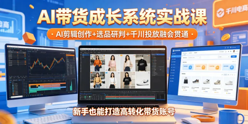 AI带货成长系统实战课，AI剪辑创作+选品研判+千川投放融会贯通，新手也能打造高转化带货账号(更新2026年)-豌豆轻创