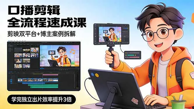 口播剪辑全流程速成课，剪映双平台+博主案例拆解，学完独立出片效率提升3倍-轻创