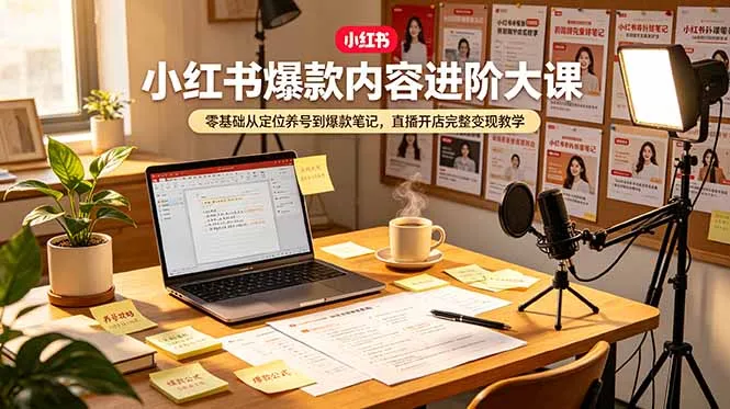 小红书爆款内容进阶大课，零基础从定位养号到爆款笔记，直播开店完整变现教学-豌豆轻创