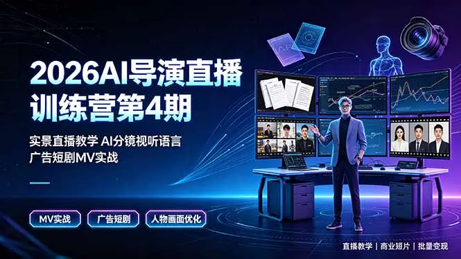 2026AI导演直播训练营第4期，实景直播教学AI分镜视听语言，广告短剧MV实战，解决人物画面崩坏痛点-豌豆轻创