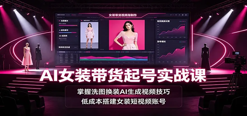 AI女装带货起号实战课：掌握洗图换装AI生成视频技巧，低成本搭建女装短视频账号-豌豆轻创