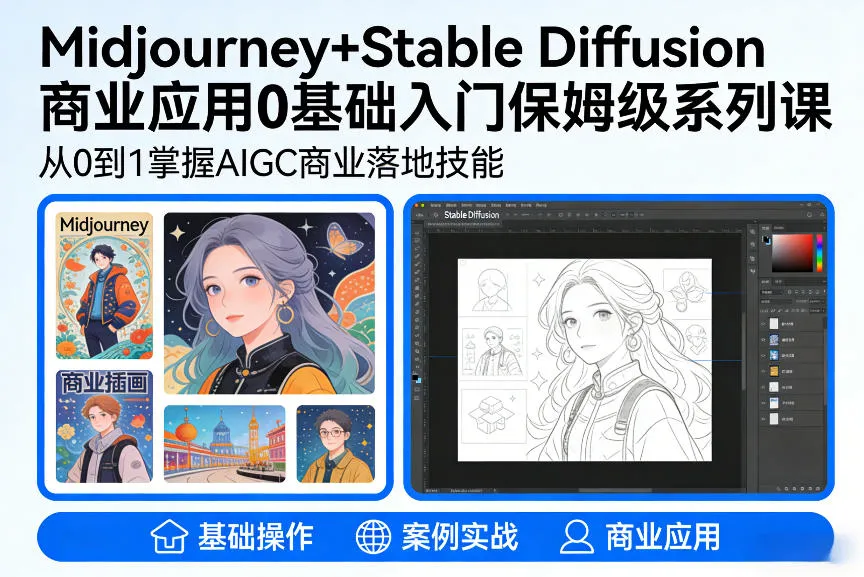 AIGC商业应用Midjourney+Stable Diffusion教程，0基础入门保姆级系列课-轻创