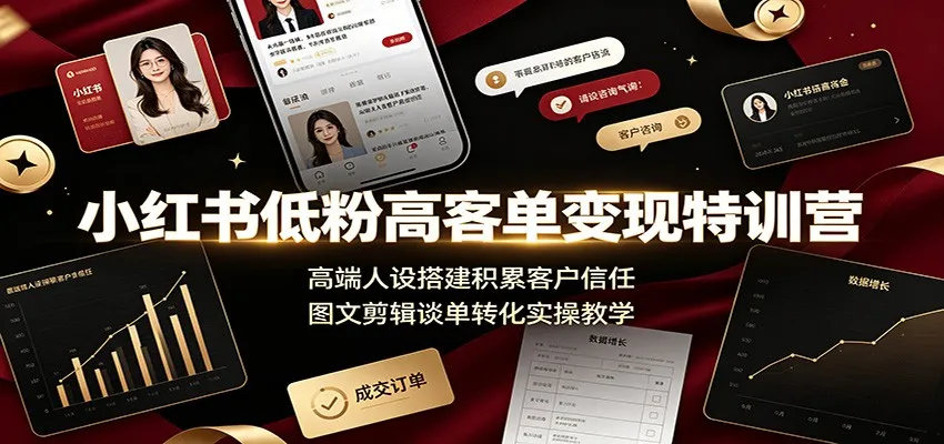 小红书低粉高客单变现特训营：高端人设搭建积累客户信任，图文剪辑谈单转化实操教学-豌豆轻创