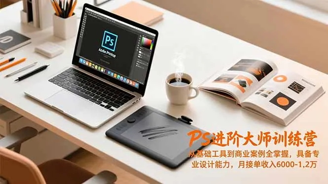 PS进阶大师训练营，从基础工具到商业案例全掌握，具备专业设计能力，月接单收入6000-1.2万-轻创