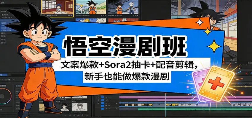 悟空漫剧班：文案爆款+Sora2抽卡+配音剪辑，新手也能做爆款漫剧-轻创