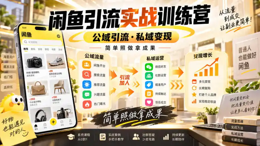 闲鱼引流实战训练营，公域引流·私域变现，简单照做拿成果-豌豆轻创