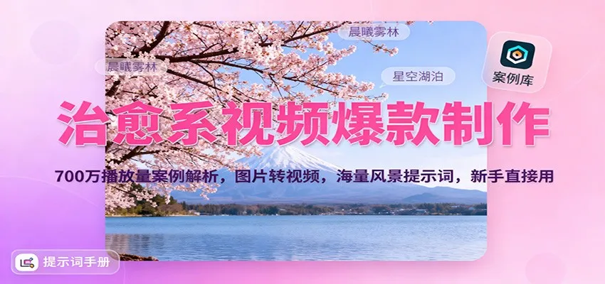 治愈系视频爆款制作，700万播放量案例解析，图片转视频，海量风景提示词，新手直接用-轻创