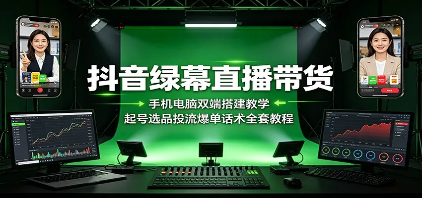 抖音绿幕直播带货：手机电脑双端搭建教学，起号选品投流爆单话术全套教程-豌豆轻创