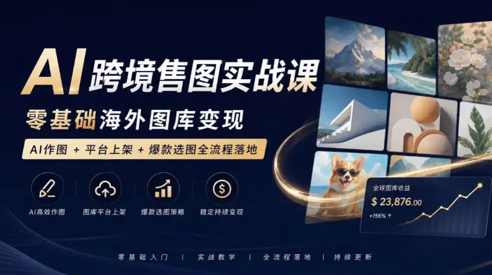 AI跨境售图实战课,零基础海外图库变现,AI作图+平台上架+爆款选图全流程落地-豌豆轻创